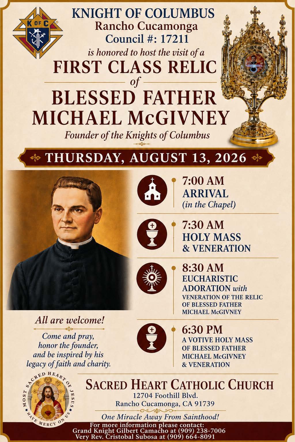 Upcoming Sacred Relic Veneration Event Flyer